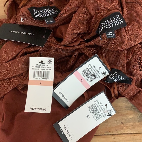 NWT Danielle Bernstein Lace Bodysuit Rust Brown - Picture 2 of 6